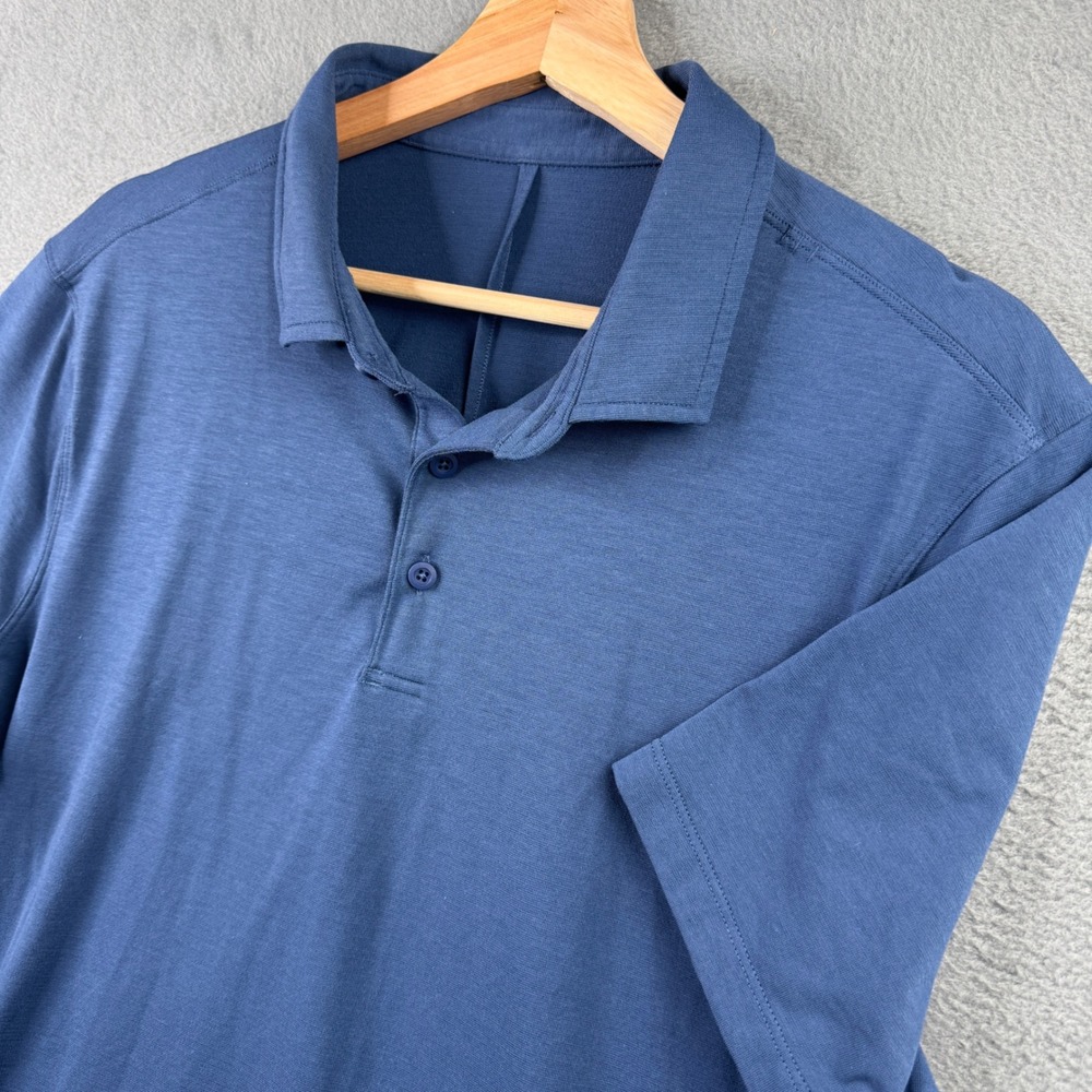Lululemon Mens Evolution Polo Shirt Blue Heathered Short Sleeve Athletic 8728